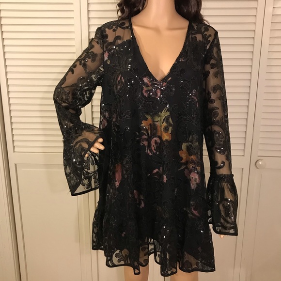 Free People Falling Flowers Frock Floral & Sequins Dress Medium - Picture 9 of 16